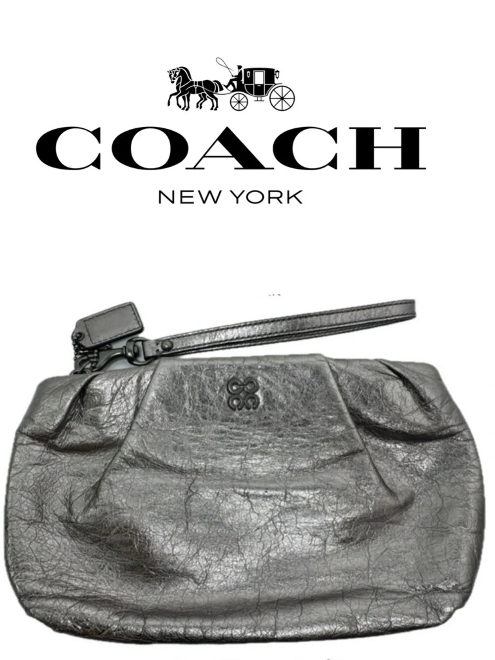 Coach Metallic Gunmetal Clutch Wristlet Bag 44470